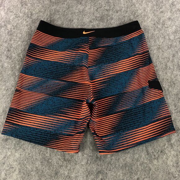 Nike Mens Board Shorts 36 Blue Orange Striped Drawstring Closure Swim Trunks - Picture 2 of 12